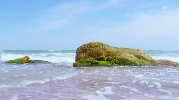 Море волн, разбивающихся о камень — стоковое видео