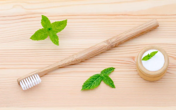 Alternatif ahşap diş fırçası ve xylitol, soda, tozu, tuz, nane üzerinde ahşap