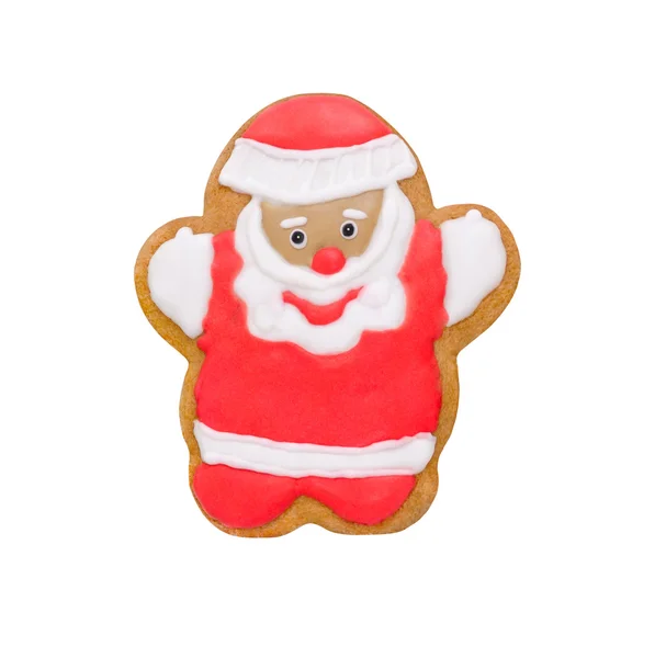 Galleta de Navidad de jengibre feliz Santa rojo y blanco aislado — Foto de Stock