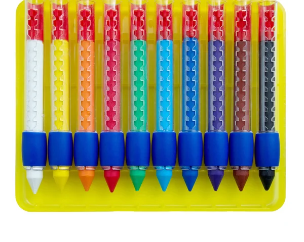 Dix crayons de cire colorés isolés sur du blanc — Photo