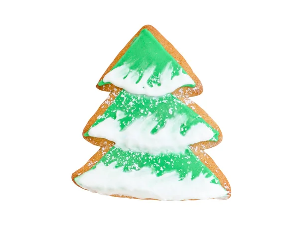 Galleta árbol de Navidad con nieve aislada en blanco — Foto de Stock