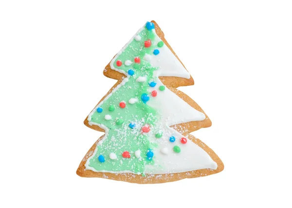 Gingerbread christmas tree with garland isolated on white — Stock Photo, Image