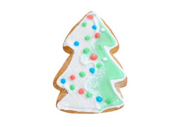 beyaz izole kar ile Noel zencefilli kurabiye ağacı