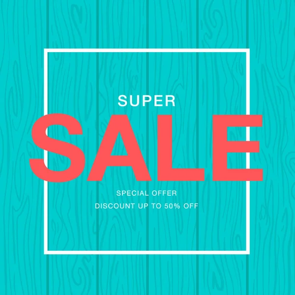 Super Sale Blue Wooden Banner — Stock Vector