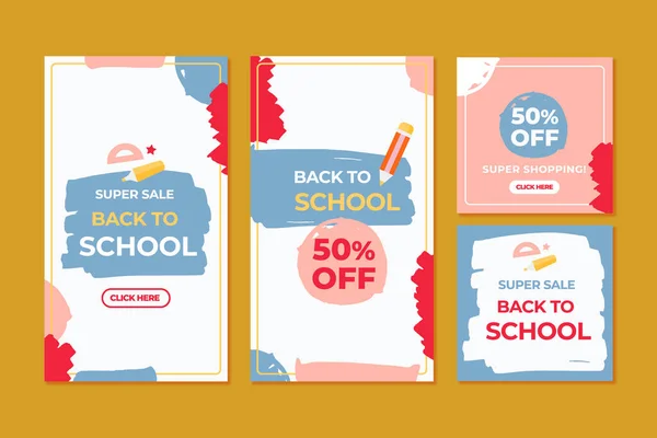 Back Shool Shopping Sale Social Post Set — Stock Vector