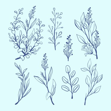 El çizimi çiçek koleksiyonu seti