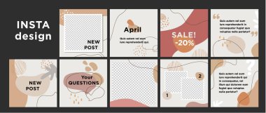 Instagram mağazalar ve bloglar için modern tasarım şablonları çizer. Sosyal medya paketi. Modern blog yazıları seti. Uygulama için, web posta dijital ekran biçimi. Çok az. Güzellik kartları. 