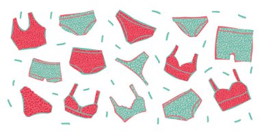 el çizimi renkli karalama külot ve iç çamaşırı seti.