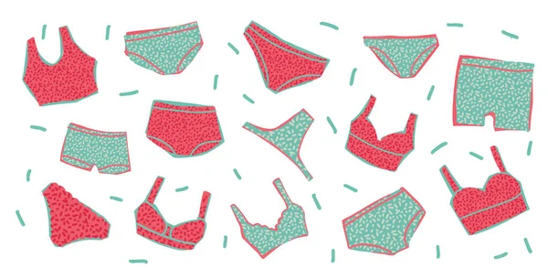 el çizimi renkli karalama külot ve iç çamaşırı seti.