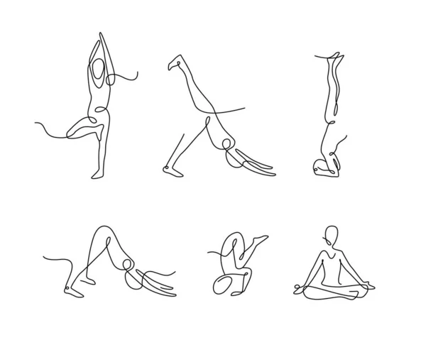 Continuous Line Art Yoga Poses — Stock Vector