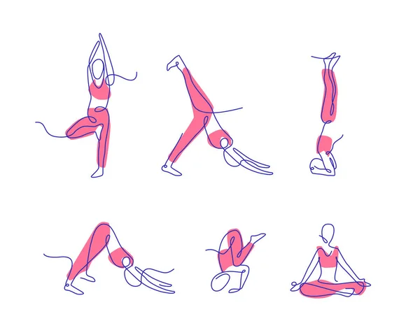 Línea Continua Arte Yoga Poses — Archivo Imágenes Vectoriales