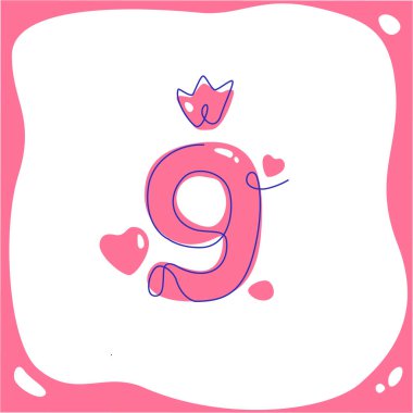 Çocuk doğum günü için dokuz numaralı çizgi film. Vektör hattı sanatı. bir satır.