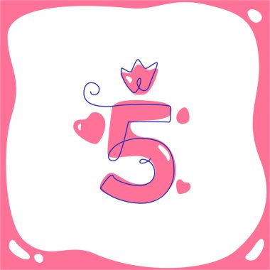 Çocukların doğum günü için beş numaralı çizgi film. Vektör hattı sanatı. bir satır.