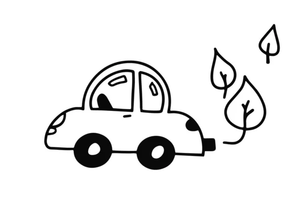 Arabam Doodle. Yeşil enerji ve e-otomobil. Eşkal ekoloji nakliyesi. Temiz otomobil. CO2 nötr. Şarj edilebilir araba. Emisyonlar co2. Vektör koleksiyonu.