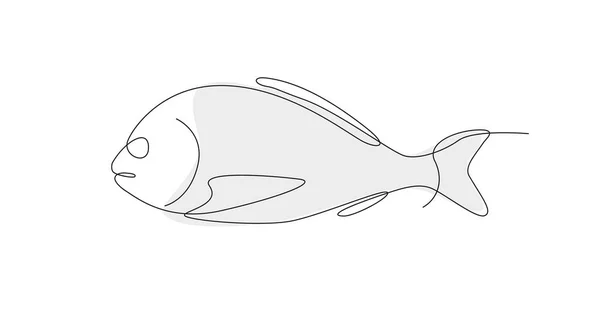 One line Fish. Continuous line food. minimalistic design. Dorado line art. For Menu and posters. For restaurants . — ストックベクタ