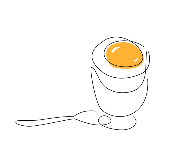 Eén lijntje ei. Continu lijnontbijt. Zacht gekookt ei. Eieren in minimalistisch design. Voedsellijn kunst. Cafe goede morgen voedsel collectie. ontwerp vector. Voor Menu en posters. Voor restaurants. — Stockvector