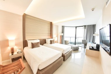 Arka plan bulanık. 5 yıldızlı otel odası. İç mekan. 