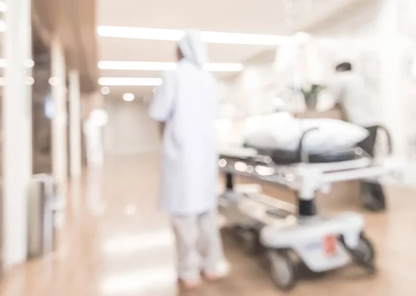 Homályos Háttér Nővér Személyzet Dolgozik Kórházi Folyosó Lift Hall Beteghordágy — Stock Fotó