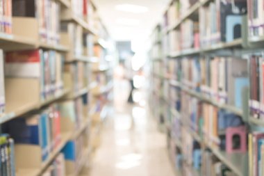 Eğitim geçmişi için kitap rafları bulunan bulanık okul kütüphanesi veya çalışma odası