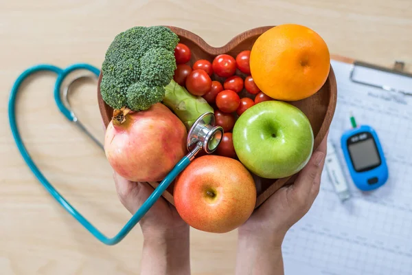 Monitoramento Diabetes Dieta Colesterol Alimentação Saudável Conceito Nutricional Com Frutas — Fotografia de Stock