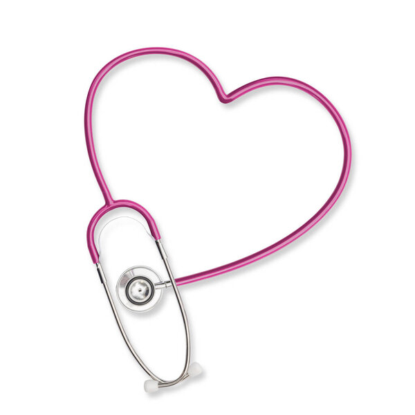 Isolated doctor's stethoscope in heart shape  lavender purple color on white background with clipping path