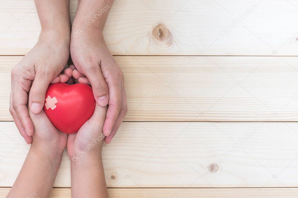 Child parenting, nursing care, medical health for home family and kid's life insurance concept