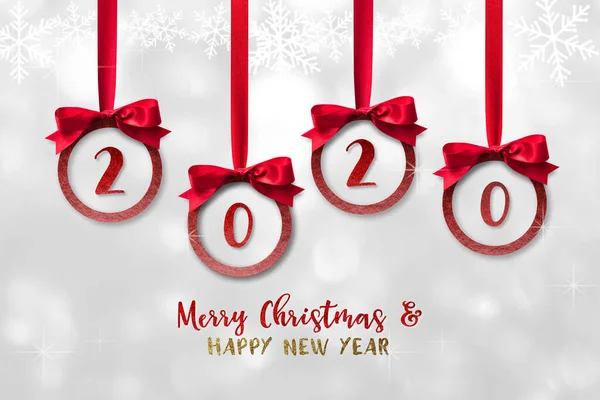 2020 Karácsonyi Labda Piros Szalag Merrry Christmas Happy New Year — Stock Fotó