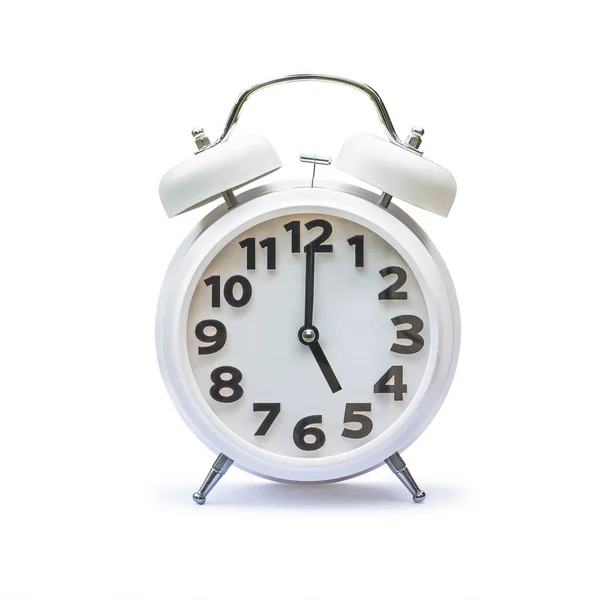 Relógio Alarme Branco Horas Isolado Fundo Branco Caminho Recorte — Fotografia de Stock