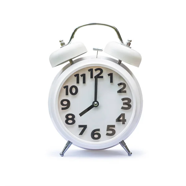 Relógio Alarme Branco Isolado Fundo Branco Caminho Recorte — Fotografia de Stock