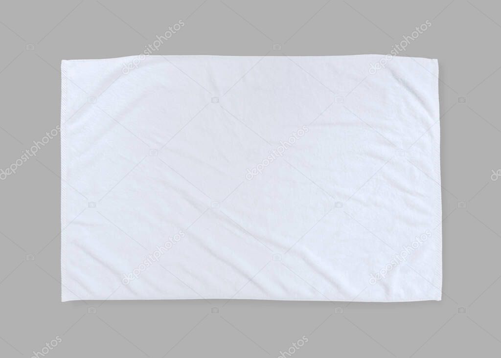White towel mock up template cotton fabric wiper mockup isolated on grey background with clipping path, flat lay top view 