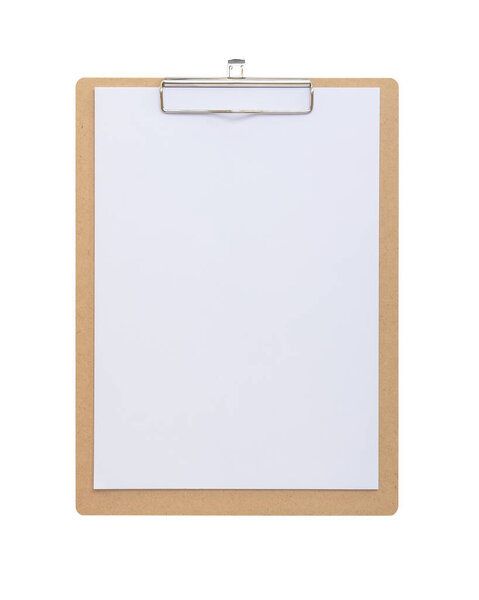 Clipboard mockup for letterhead background, clip note pad mock up with blank A4 size white page paper  isolated on white background with clipping path, template for business memo and school supplies 