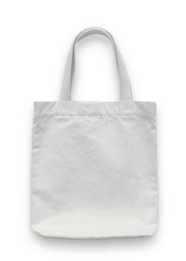 Tote bag modeli, boş tuval kumaş kumaş eko alışveriş çuvalı için taklit şablon beyaz arkaplan üzerinde izole (kırpma yolu))