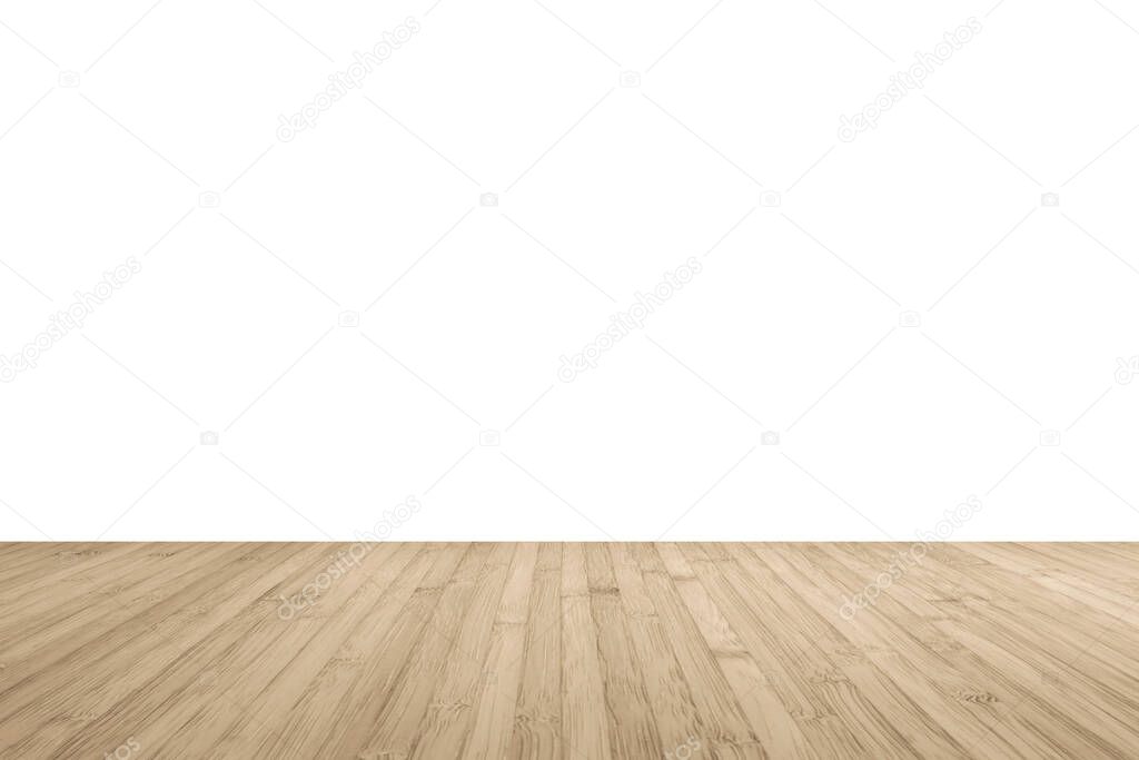 Wood floor with empty white wall background texture