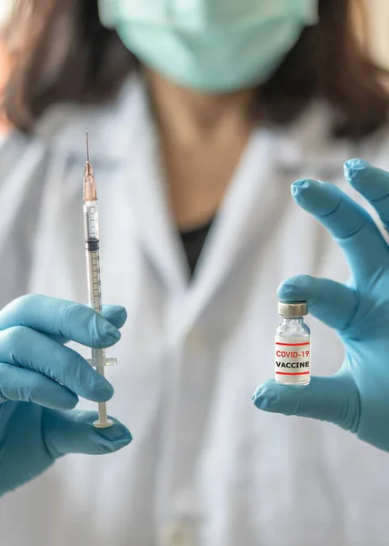Vacuna Covid Para Vacunación Contra Coronavirus Inmunización Médica Laboratorio Del — Foto de Stock