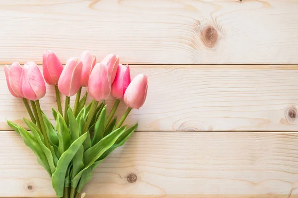 Primavera Sfondo Fiore Con Bel Tulipano Rosa Sfondo Cornice Legno — Foto Stock