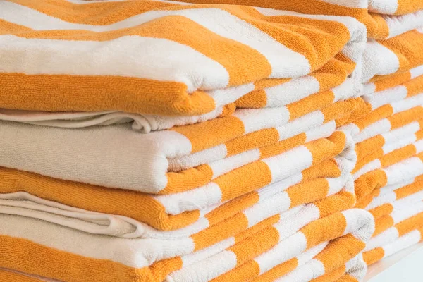 Bath Towel Rolls Fabric Texture Cloth Background White Orange Stripe — Stock Photo, Image