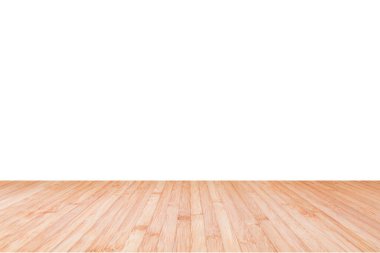 Boş beyaz duvar arkaplan dokusuna sahip ahşap zemin