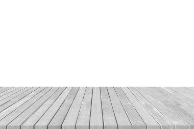 Ahşap zemin güvertesi ya da teras beyaz duvar zemininde izole edilmiş.