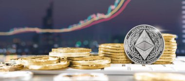 Ethereum ETH şifreleme para dijital kripto para döviz jetonu defi için merkezi olmayan finansal bankacılık p2p iş ve internet çevrimiçi teknoloji yoluyla dünya borsası yatırım