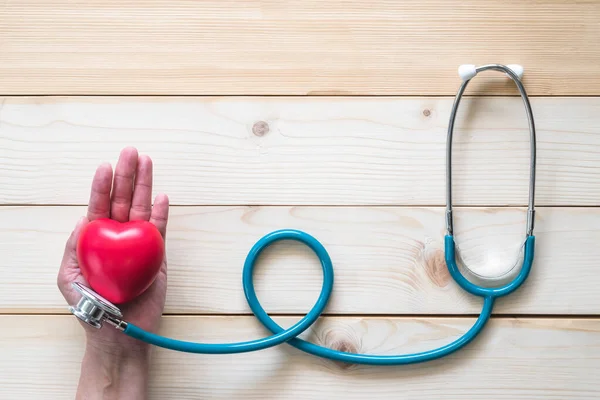 World Heart Health Day Concept Con Cuore Rosso Medico Stetoscopio — Foto Stock