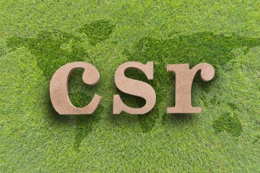 CSR Kurumsal Sosyal Sorumluluk, şirket vizyonu kısaltması ve dünya haritasında sorumlu yönetim ve doğal yeşil çimen geçmişi