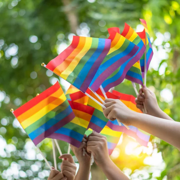 Orgoglio Lgbt Lgbtq Orgoglio Gay Con Bandiera Arcobaleno Persone Lesbiche — Foto Stock