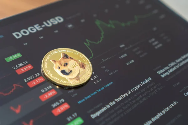 Bangkok Thailand June 2021 Dogecoin Doge Coin Cryptocurrency Digital Crypto — Stock Photo, Image