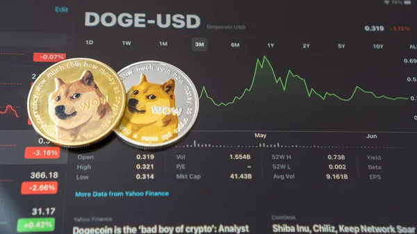 Bangkok Thailand Juni 2021 Dogecoin Doge Coin Kryptowährung Digitale Kryptowährungsmarken — Stockfoto