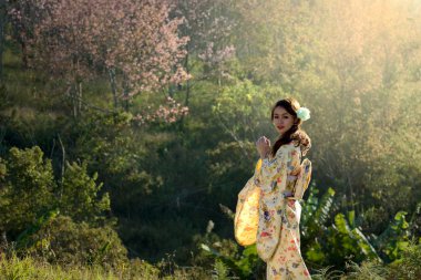 Kimono geleneksel Japon elbiseli kadın