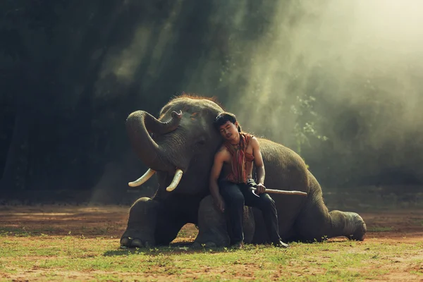 L'homme avec l'éléphant tout le sommeil — Photo