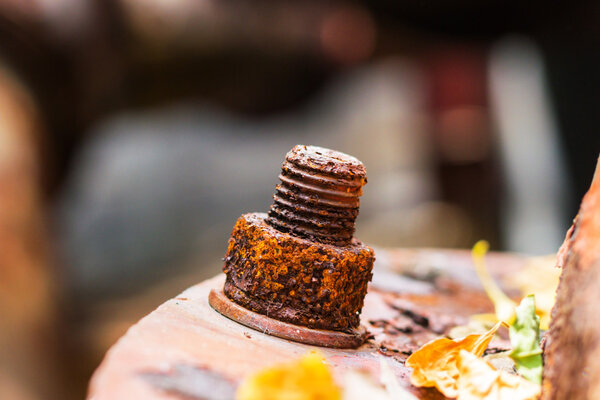 Nut screw and steel metal with rust texture