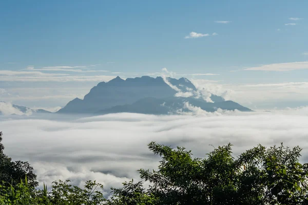 Blick hohe Berge mit Nebel bedeckt — Stockfoto