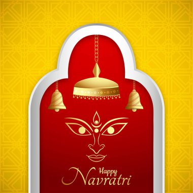 Güzel Durga mata suratlı mutlu Navratri tebrik kartı.