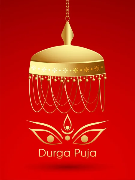 Cartão Saudação Durga Puja Com Belo Rosto Durga Mata — Vetor de Stock